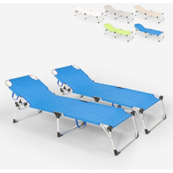 Set 2 lettini spiaggia mare giardino pieghevoli in alluminio Seychelles | Blu en oferta