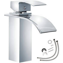 Tectake - rubinetto alto effetto cascata, modello 1 - miscelatore cucina, miscelatore lavabo, miscelatore bagno - grigio en oferta
