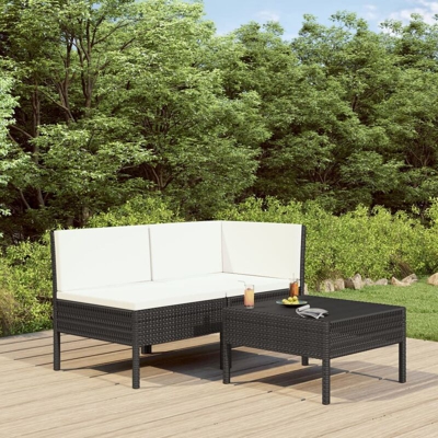YOUTHUP Set Divani da Giardino 3 pz con Cuscini in Polyrattan Nero - Nero