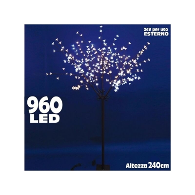 Albero Di Natale Luminoso Ciliegio Per Esterno 960 Led H 240 Cm Bicolore Bianco