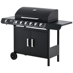 Barbecue A Gas Con Coperchio E Fornello Laterale, Termometro, Mensola E 2 Ruote, 135x50x100cm Nero características