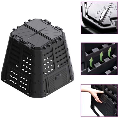Compostiera da Giardino Nera 93,3x93,3x80 cm 480 L - Nero - Vidaxl