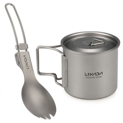 Lixada 350ml esterno bicchiere pieghevole portatile di titanio titanio pieghevole forchetta cucchiaio + en oferta