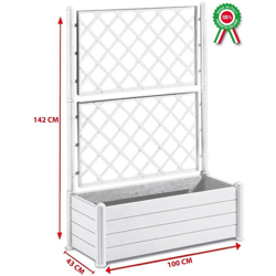Fioriera rettangolare con grata porta vaso separè divisorio in plastica bianca características