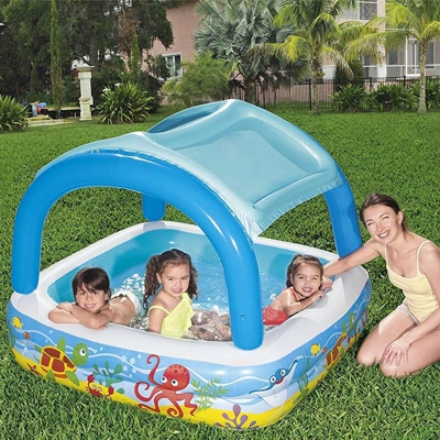 Bestway - Piscina Gonfiabile Fuoriterra Giardino con Tettoia Parasole Removbile 140x114cm