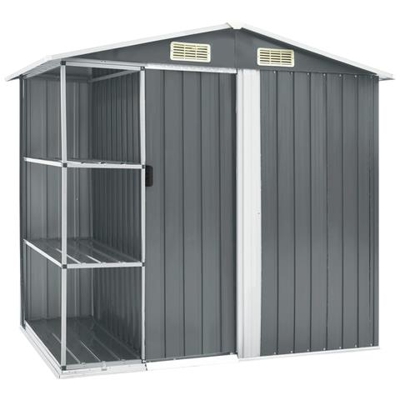 Capanno Da Giardino Con Scaffali Grigio 205x130x183 Cm In Ferro