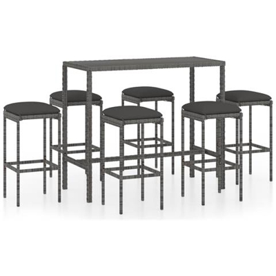 Set Da Bar Da Giardino 7 Pz Con Cuscini In Polyrattan Grigio