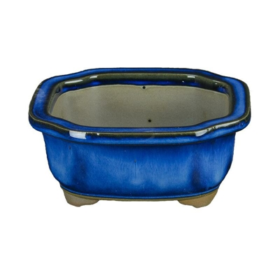 Vaso per bonsai Giapponese Morrisan ovale in gres smaltato blu 10,5x9x4,5 cm - B03-3-6B