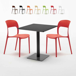 Ahd Amazing Home Design - Tavolino Quadrato Nero 70x70 cm con 2 Sedie Colorate Restaurant Kiwi | Rosso en oferta