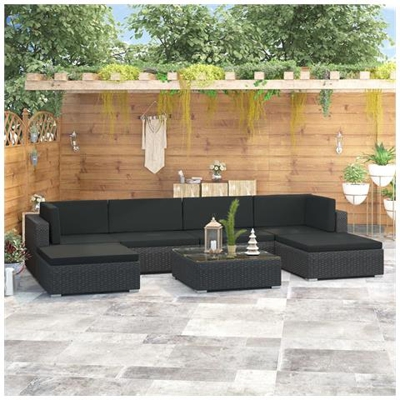 Set Divani Da Giardino 7 Pz Con Cuscini In Polyrattan Nero