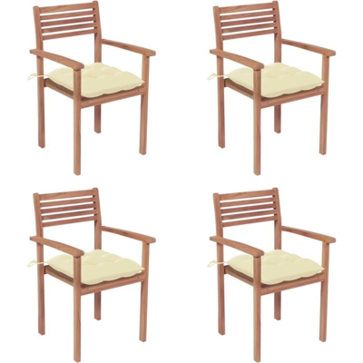 Sedie Giardino 4 pz con Cuscini Crema in Massello di Teak - crema - Vidaxl