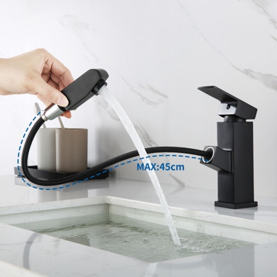 Rubinetto Lavabo Bagno Con Doccetta Estraibile Miscelatore Monocomando Per Lavandino/Lavello Da Cucina Barra,Nero - Auralum