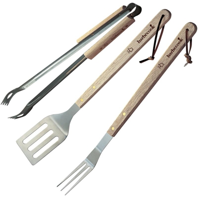 SET ATTREZZI CON MANICO IN LEGNO - Barbecook