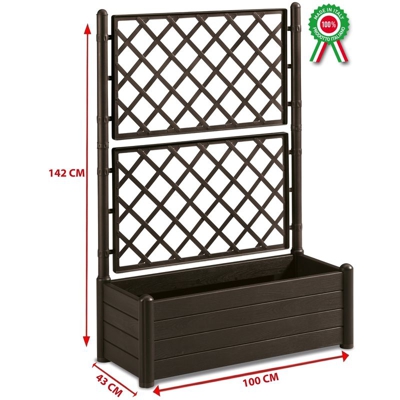 Fioriera rettangolare con grata porta vaso separè divisorio in plastica marrone