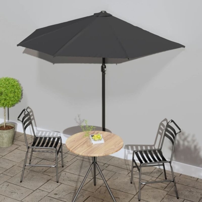 vidaXL Ombrellone da Balcone Palo in Alluminio 270x135 cm a Metà Antracite - Antracite