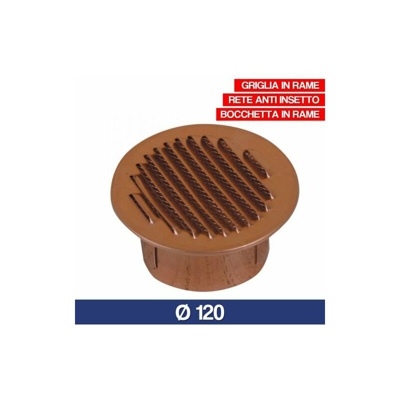 Griglia Areazione Con Rete Antinsetti Bocchetta In Rame D.100 Cm.10 (12577V) Ø 120 (12239)