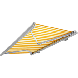 Tenda a cassonetto tenda da sole elettrica a cassonetto completa con Led, tenda da sole giallo-bianco, cassonetto bianco, radiocomando, impermeabile características