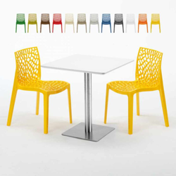 Tavolino Quadrato Bianco 70x70 cm con Base in Acciaio e 2 Sedie Colorate Ice Strawberry | Giallo características