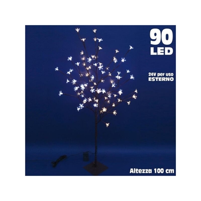 Albero Di Natale Luminoso Ciliegio Per Esterno 90 Led 100 Cm Bianco Freddo Caldo