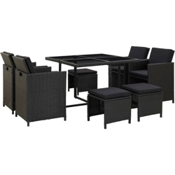 Nova - Set da Pranzo da Giardino con Cuscini in Polyrattan Nero Elegante vari modelli modelli : 9 pz características
