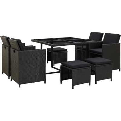 Nova - Set da Pranzo da Giardino con Cuscini in Polyrattan Nero Elegante vari modelli modelli : 9 pz
