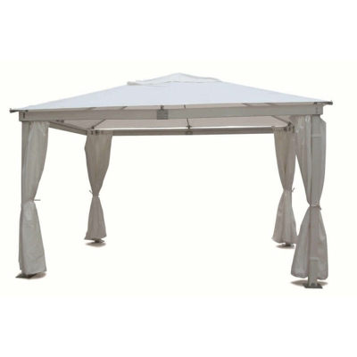 Gazebo Con Struttura In Legno 3 X 4 Robusto Con Telo Bianco E Pareti Laterali Per Esterno Giardino