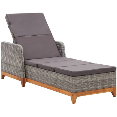 Lettino Prendisole Polyrattan e Legno Massello di Acacia Grigio - Grigio - Vidaxl