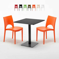 Tavolino Quadrato Nero 70x70 cm con 2 Sedie Colorate Paris Kiwi | Arancione en oferta