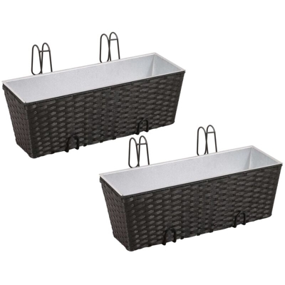 Fioriere Trapezoidali in Rattan 2 pz 50 cm per Balcone Nera - Nero - Vidaxl