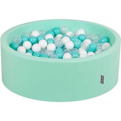 90X30cm/300 Palline ? 7CM Piscina Di Palline Colorate Per Bambini Tondo Fabbricato In EU, Menta: Turchese Ch/Bianco/Trasparente - menta: turchese