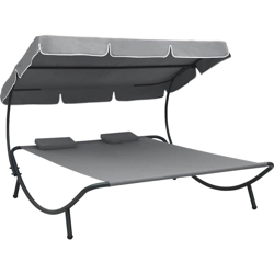 Lettino Prendisole con Baldacchino e Cuscini Grigio - Grigio - Vidaxl en oferta
