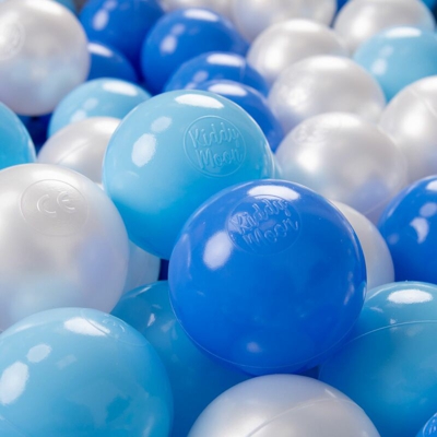 KiddyMoon 100 ? 7CM Palline Morbide Colorate Per Piscina Bambini Fatto In EU, Azzurro/Blu/Perla - azzurro/blu/perla