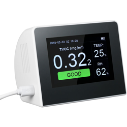 Rilevatore di qualita dell'aria PM2.5 + TVOC + formaldeide + batteria incorporata di temperatura e umidita K6-B precio