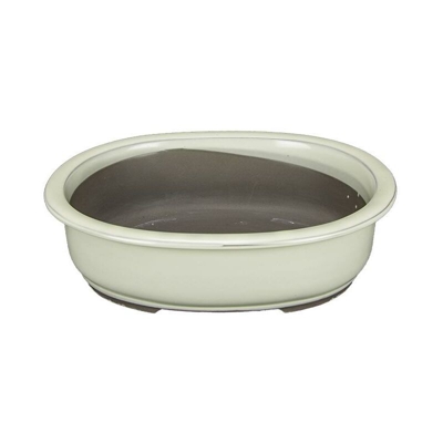 Vaso per bonsai Giapponese Morrisan ovale in gres smaltato bianco 23x19x7 cm - B21-27b
