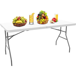 Tavolo Trasportabile, Tavolo Portatile Pieghevole, 180 x 74 cm, Bianco, Pieghevole a metà, Materiale: HDPE precio