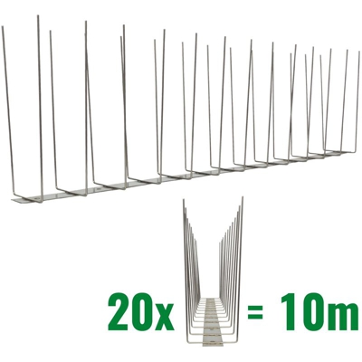 Pestsystems - 10 metri Dissuasori di picchi anti-gabbiani V2A-Titan con base di acciaio inossidabile - 2-striscia di Picchi antigabbiani la soluzione