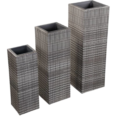 Letti Rialzati da Giardino 3 pz in Polyrattan Grigio