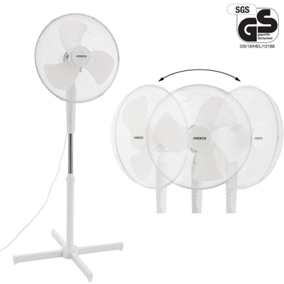 AREBOS Ventilatore in piedi 45 W Air Cooler Fan Oscillante Bianco
