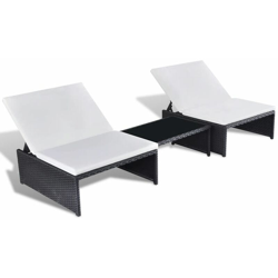 Lettini Prendisole 2 pz con Tavolo in Polyrattan Neri precio