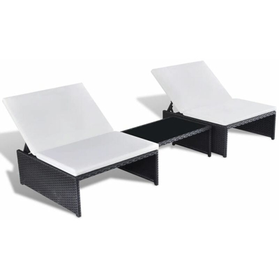 Lettini Prendisole 2 pz con Tavolo in Polyrattan Neri
