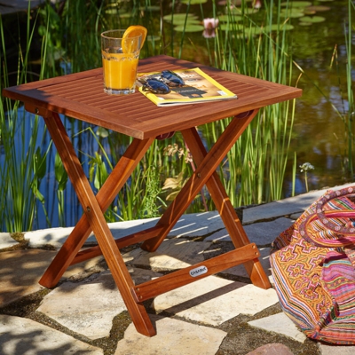 Deuba Tavolino pieghevole in legno di acacia oliato 70x70x73cm Tavolo in legno Tavolino da caffè Tavolo da giardino