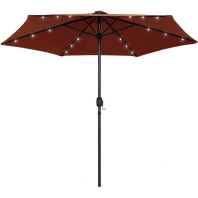 Ombrellone con Luci a LED e Palo Alluminio 270 cm Terracotta - Rosso - Vidaxl