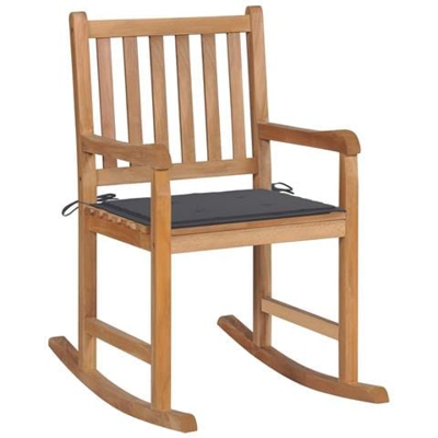 Sedia A Dondolo Con Cuscino Antracite In Legno Di Teak