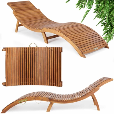 Lettino prendisole pieghevole legno di acacia funzione a valigetta curvo ergonomico sedia a sdraio da giardino piscina terrazza patio esterno