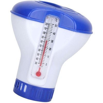 Asupermall - Dispenser di sapone Dispenser di cloro chimico per piscina galleggiante con termometro Dispenser di sapone per pastiglie Pompa per
