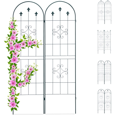 Set 2 Grigliati per Rampicanti, in Metallo 180x50cm Design Arco e Motivi Ornamentali, ad Incastro, Verde Scuro