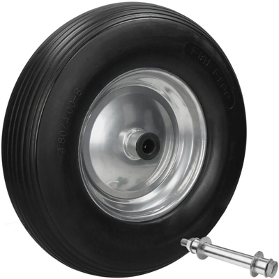 Ecd Germany - Ruota per carriola gomma piena PU antiforatura 4.80/4.00-8 390mm nero incl. asse