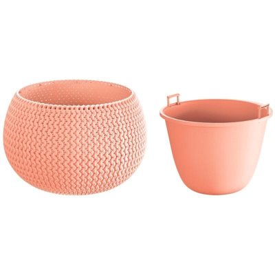 Vaso di fiori tonda con vasca Splofy Bowl in plastica colore pesca 47,8 (lunghezza) x 47,8 (larghezza) x 30 (altezza) cm