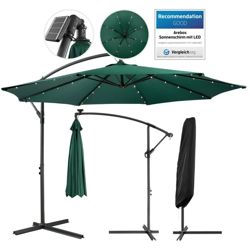 AREBOS Ombrellone da Giardino LED Ombrellone Pensile Verde Ø3 m 40 LED en oferta