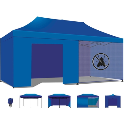 Tenda / Gazebo Per Giardino 3X6 Impermeabile Tendone Pieghevole Per Fiere E Mercati Con Teli Laterali Colore Blu